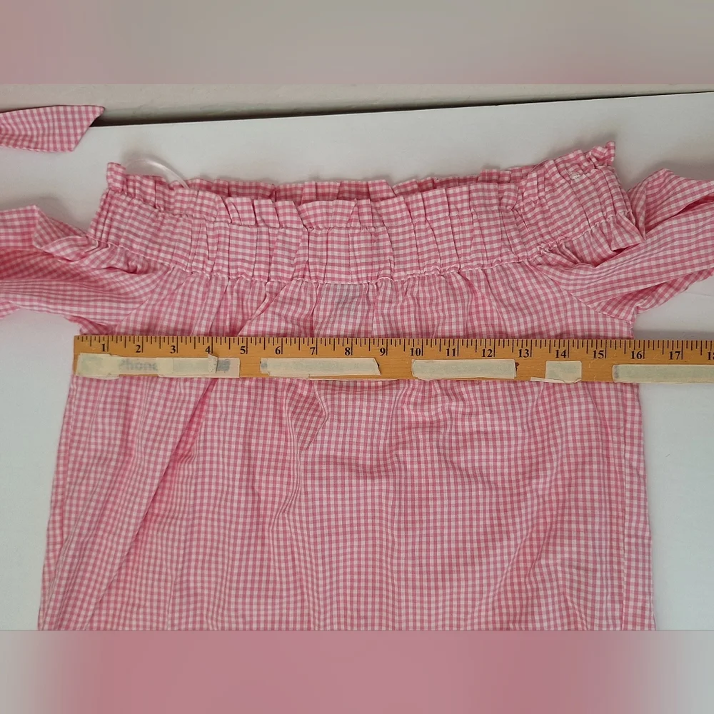 H&M Gingham Off Shoulder Top Pink Plaid Coquette Preppy Cotton NEW Womens XS